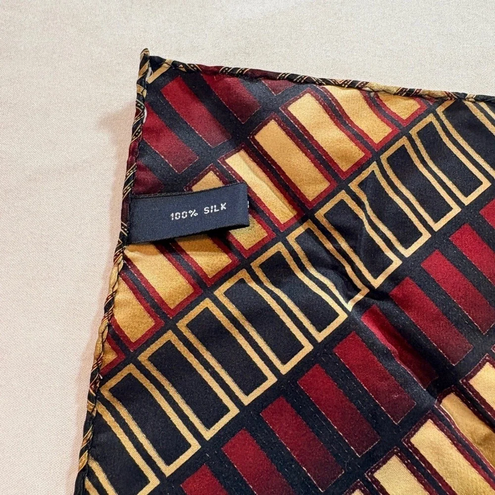 Giorgio Brutini Silk Tie & Pocket Square Set Mens Gold Burgundy Geometric Formal